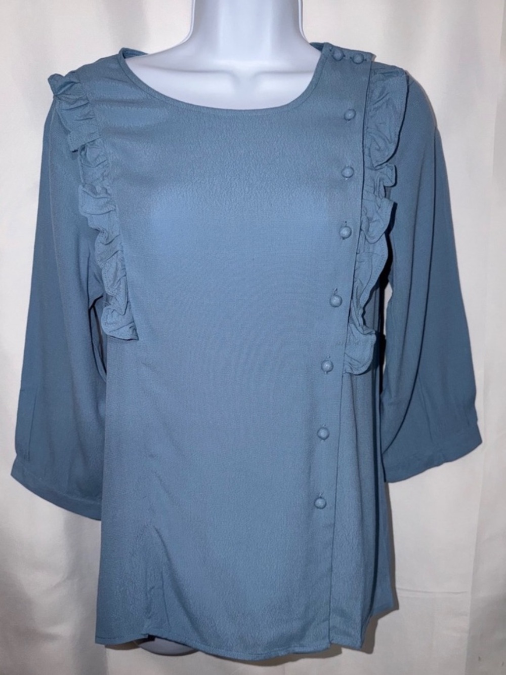 Tulip B Blue Ruffle Front Buttoned Front Retro Vibes Top. Size L & XL - Picture 3 of 4